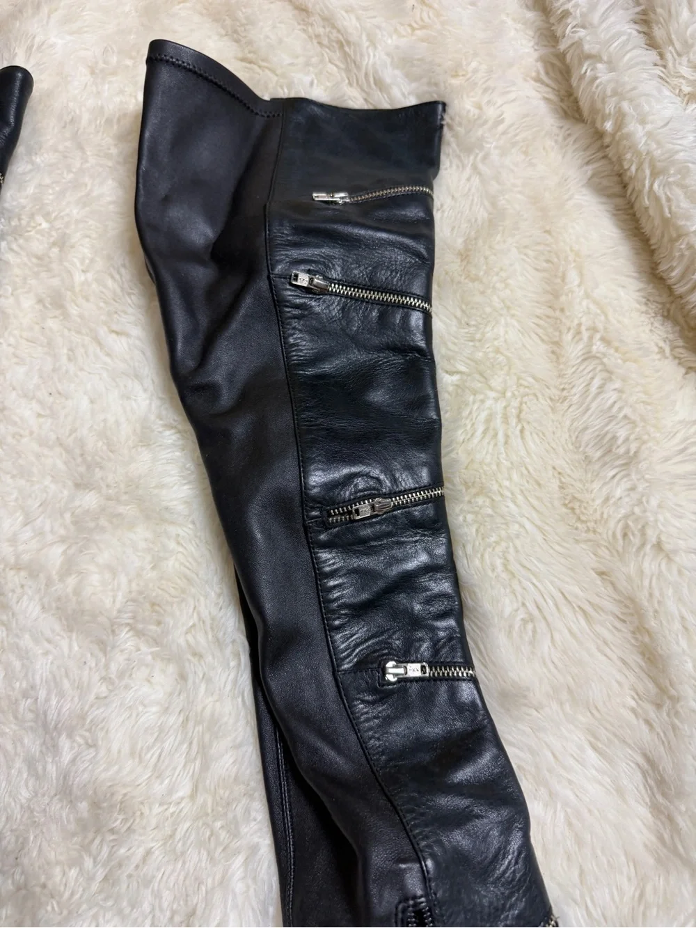 Schutz Black Leather Over-the-Knee Stiletto Boot with Zipper Accents size 6B